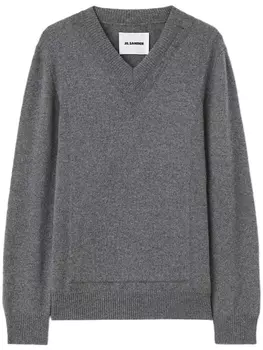 Джемпер из смесовой шерсти с V-образным вырезом Jil Sander, серый