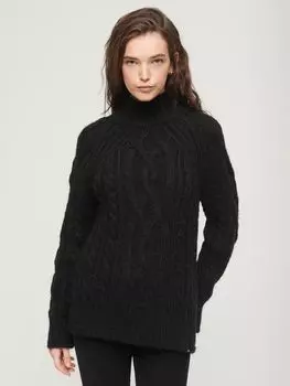 Джемпер из смесовой шерсти с высоким воротником косой вязки Superdry, черный