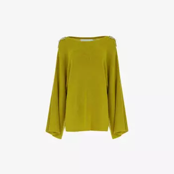 Джемпер из смесовой шерсти с жемчужной аппликацией Leem, зеленый