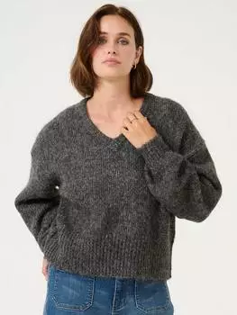 Джемпер из смесовой шерсти trina с v-образным вырезом KAFFE, цвет Dark Grey Melange