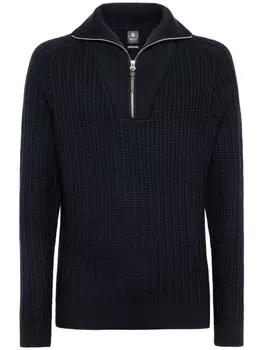 Джемпер из темно-синего мериносового меха с застежкой-молнией на половину длины Boggi Milano, синий