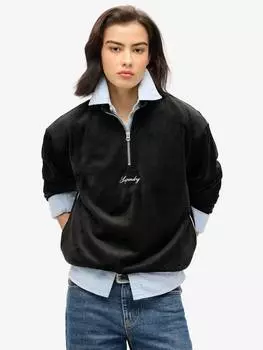 Джемпер из велюра country club на молнии наполовину Superdry, черный