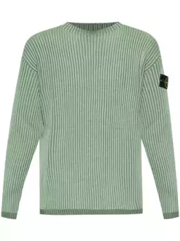 Джемпер из вирджинской шерсти в рубчик Stone Island, зеленый