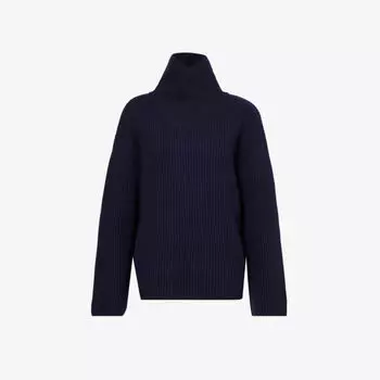 Джемпер из ворсованной шерсти с высоким воротником Toteme, темно-синий