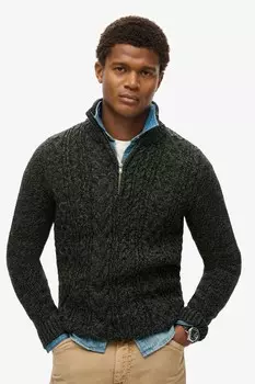 Джемпер Jacob с косой вязкой и застежкой молнией на половину длины Superdry, черный