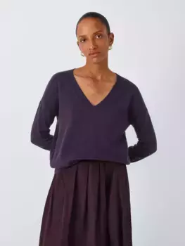 Джемпер John Lewis Cashmere Relaxed V-Neck, цвет aubergine