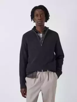 Джемпер John Lewis Cotton Cashmere Half Zip Rib Knit Collar, цвет blue/black