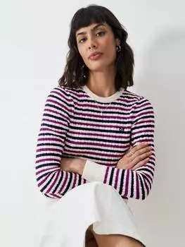 Джемпер кабельной вязки в полоску heritage Crew Clothing, белый