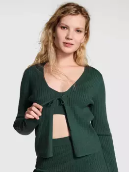 Джемпер-кардиган в рубчик с летящим узором Pink, цвет Deep Forest