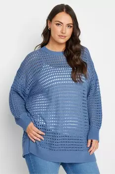Джемпер крючком с боковыми разрезами Yours Curve, синий