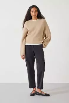 Джемпер круглой вязки в рубчик Tamar с глубоким регланом Hush, коричневый