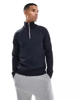 Джемпер крупной вязки с застежкой-молнией на четверть метра в темно-синем цвете Brave Soul