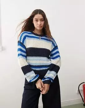 Джемпер крупной вязки в кремово-голубую полоску Noisy May