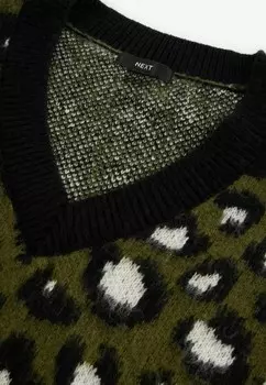 Джемпер LEOPARD ANIMAL V-NECK Next, зеленый