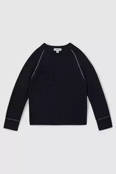 Джемпер Lydia с контрастной строчкой и круглым вырезом из смесовой шерсти Reiss, синий