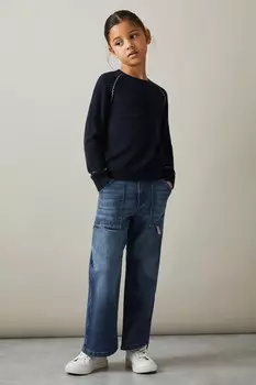 Джемпер Lydia с контрастной строчкой и круглым вырезом из смесовой шерсти Reiss, синий