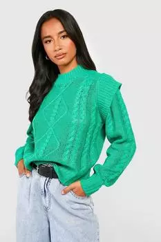 Джемпер маленькой косичной трикотажи с деталями на плечах Boohoo, зеленый