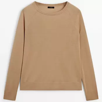 Джемпер Massimo Dutti Fine Knit With A Crew Neck, светло-коричневый
