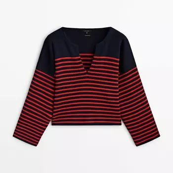 Джемпер Massimo Dutti Striped With Button Details, красный