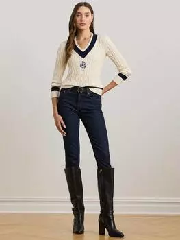 Джемпер meren cable knit с v-образным вырезом Ralph Lauren, цвет Cream/Navy