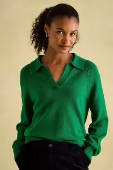 Джемпер Mia с ажурным узором и открытым воротником Joules, зеленый