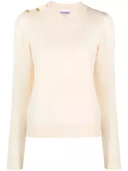 Джемпер Mix O-Neck на пуговицах GANNI, нейтральный