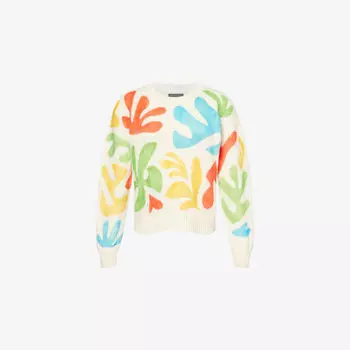 Джемпер Mother Abstract-Intarsia с круглым вырезом и интарсией, кремовый