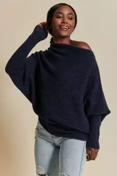 Джемпер мягкой вязки асимметричного кроя из смесовой шерсти Jolie Moi, синий