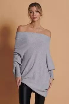 Джемпер мягкой вязки асимметричной драпировки Jolie Moi, серый