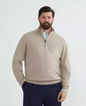 Джемпер мужской больших размеров с полуводолазкой, молнией, гладкий, из мериносовой шерсти Emidio Tucci, бежевый