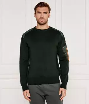 Джемпер мужской из мериносовой шерсти Parajumpers с карманом на рукаве, зеленый