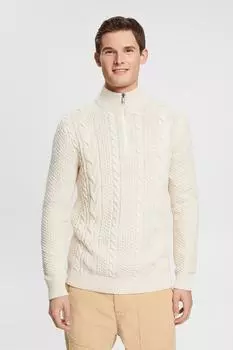 Джемпер на короткой молнии спицами «восьмерка» Esprit, белый