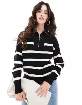 Джемпер на молнии черного цвета с кремовыми полосками Vero Moda