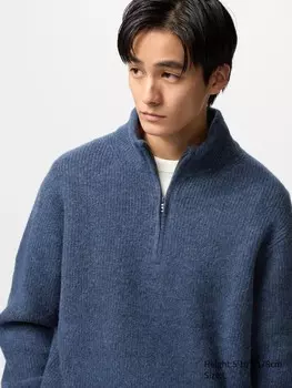 Джемпер на молнии из пряжи Souffl Uniqlo, цвет 67 синий