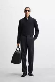 Джемпер на молнии на четверть из 100% шерсти ZARA, темно-синий