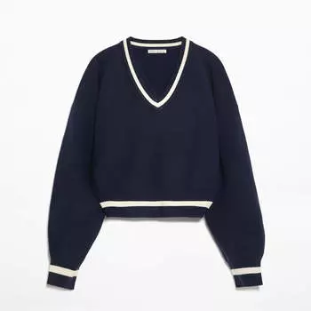 Джемпер Oysho V-neck Knit, темно-синий