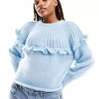 Джемпер Pieces Knitted Frill, голубой