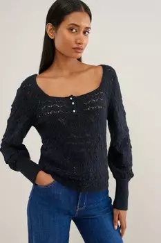 Джемпер Pointelle с квадратным вырезом Next, синий