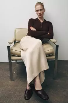 Джемпер поло из рубчатого трикотажа с вырезом лодочкой ZARA, цвет Chocolate