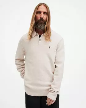 Джемпер-поло Ramskull с длинными рукавами Statten AllSaints, овсяна белая