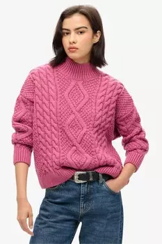 Джемпер поло с арановой вязкой Superdry, розовый