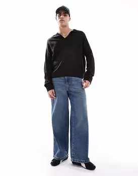 Джемпер поло с длинными рукавами и V-образным вырезом Another Influence черного цвета