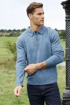 Джемпер поло с длинными рукавами и застежкой молнией на четверть длины Threadbare, синий