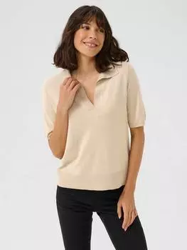 Джемпер поло с коротким рукавом из трикотажа в рубчик lizza KAFFE, цвет Feather Grey