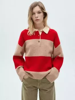 Джемпер поло с вырезом горловины в полоску jama Mango, красный