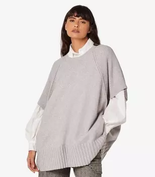 Джемпер-пончо абрикосово-серого цвета со вставками Apricot, бледно-серый