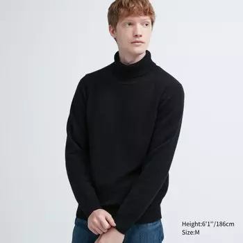 Джемпер премиум-класса из овечьей шерсти с высоким воротником Uniqlo, черный