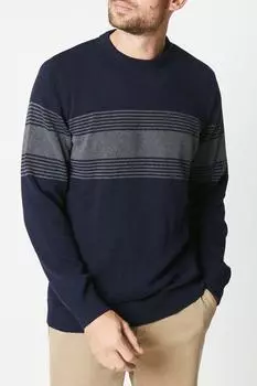 Джемпер премиум-класса с круглым вырезом и полосками на груди Debenhams, темно-синий