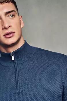 Джемпер прямого кроя из 100% хлопка премиум класса с застежкой молнией на воротнике Next, голубой