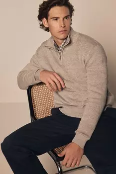 Джемпер прямого кроя из 100% хлопка премиум класса с застежкой молнией на воротнике Next, нейтральный